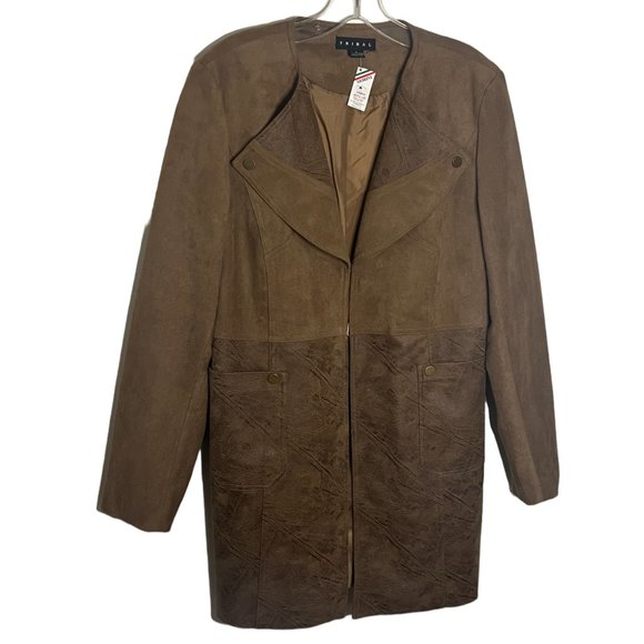 NWT Vintage Tribal Faux Suede and Leather Fully Lined Coat in Butterscotch, Sz 8 - Picture 14 of 14